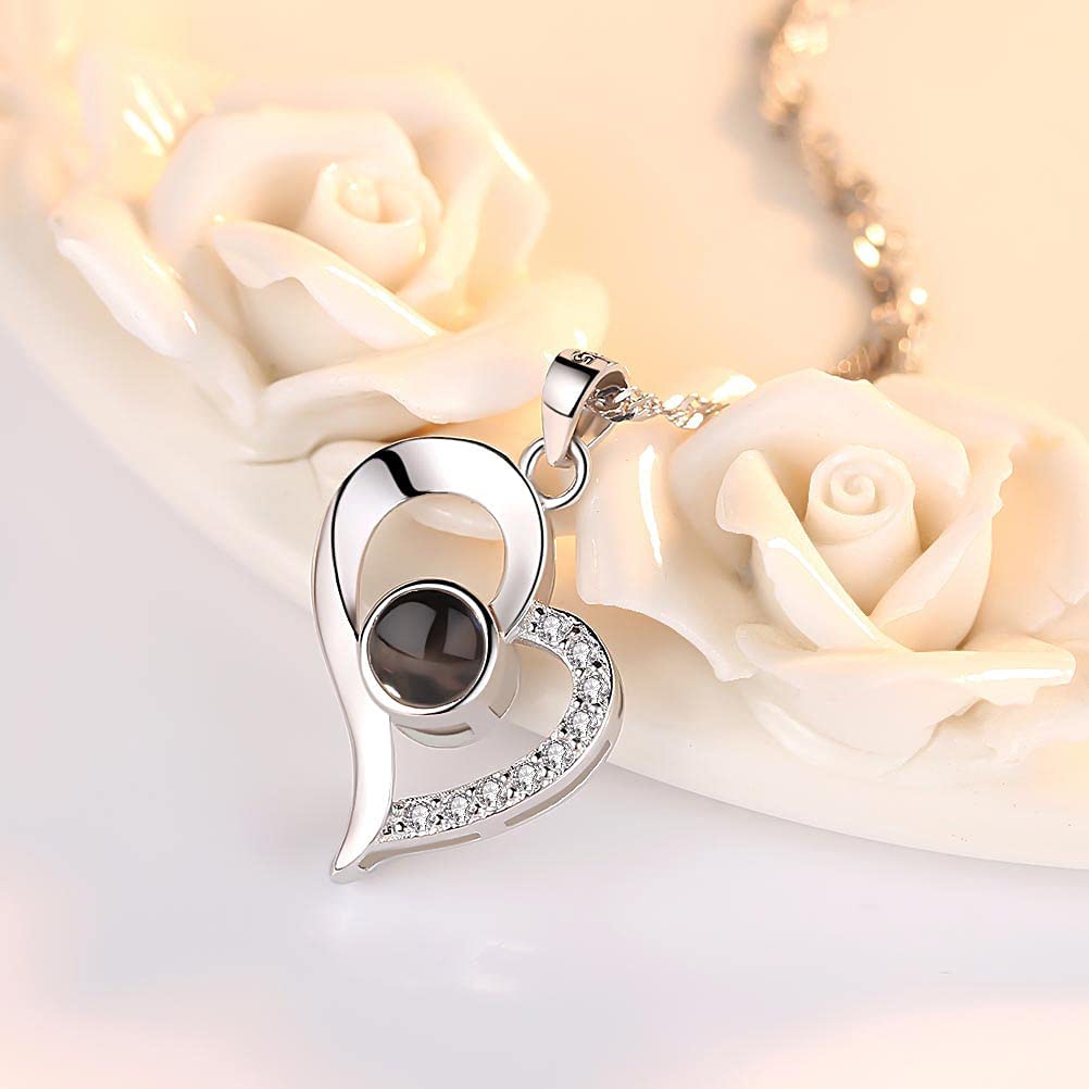 EleShow 925 Sterling Silver I Love You Necklace 100 Languages Necklaces for Women Anniversary Birthday Gifts for Women Girlfriend Her Wife