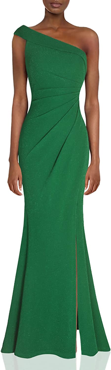 Women's Ruched One Shoulder Side Split Evening Party Dress