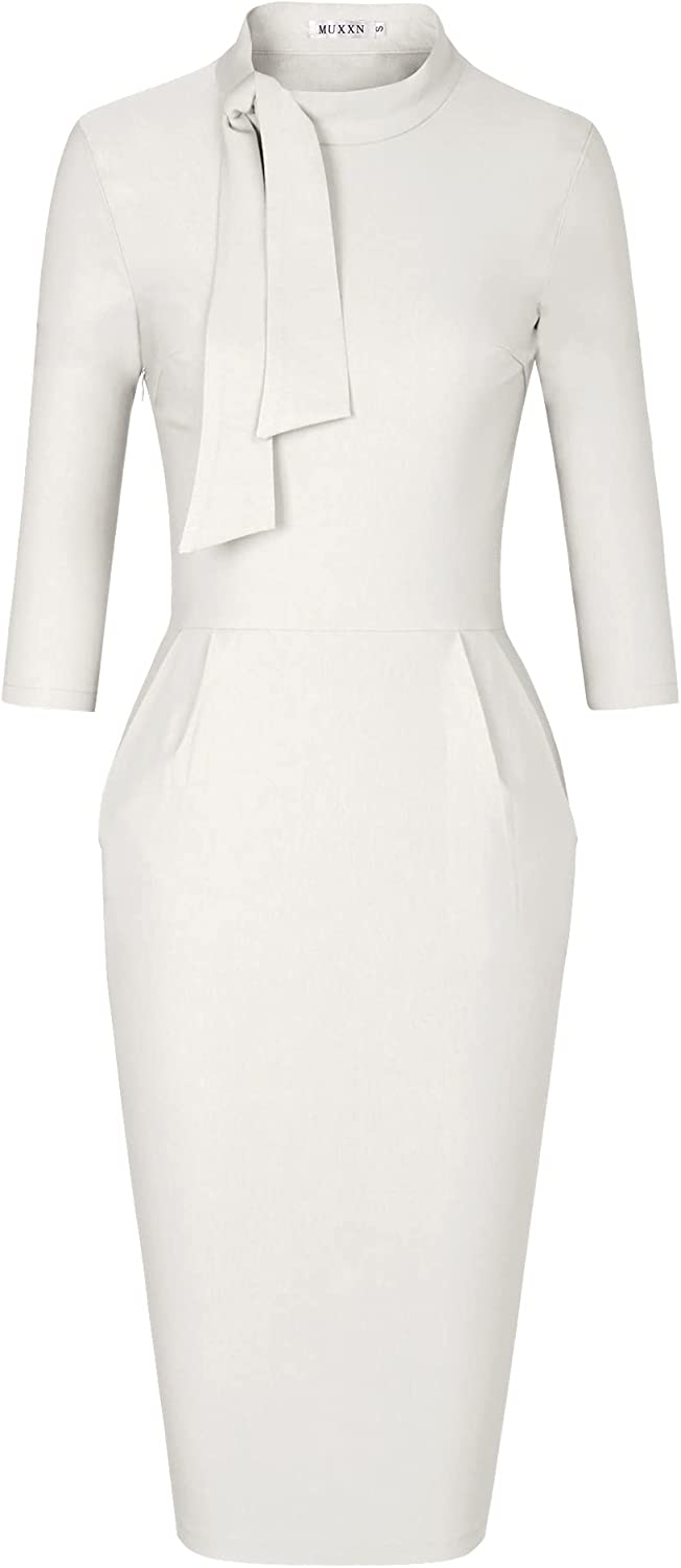 Women's Classic Vintage Tie Neck Formal Cocktail Dress with Pocket