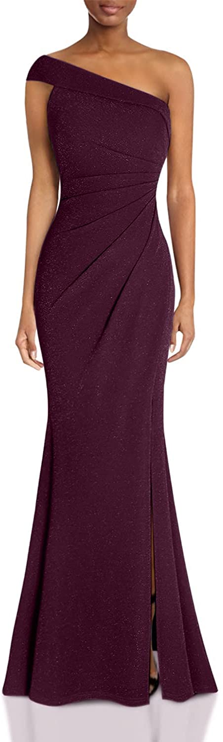 Women's Ruched One Shoulder Side Split Evening Party Dress