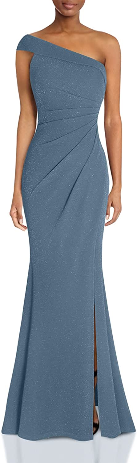 Women's Ruched One Shoulder Side Split Evening Party Dress