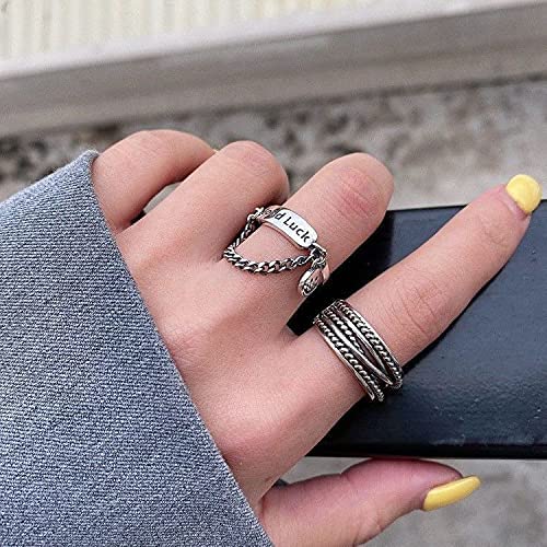 Gothic Punk Chain Finger Rings Set, 17PCS Adjustable Stackable Vintage Silver Emo Rings for Women Men Girls ,Smiley Cross Butterfly Knuckle Rings