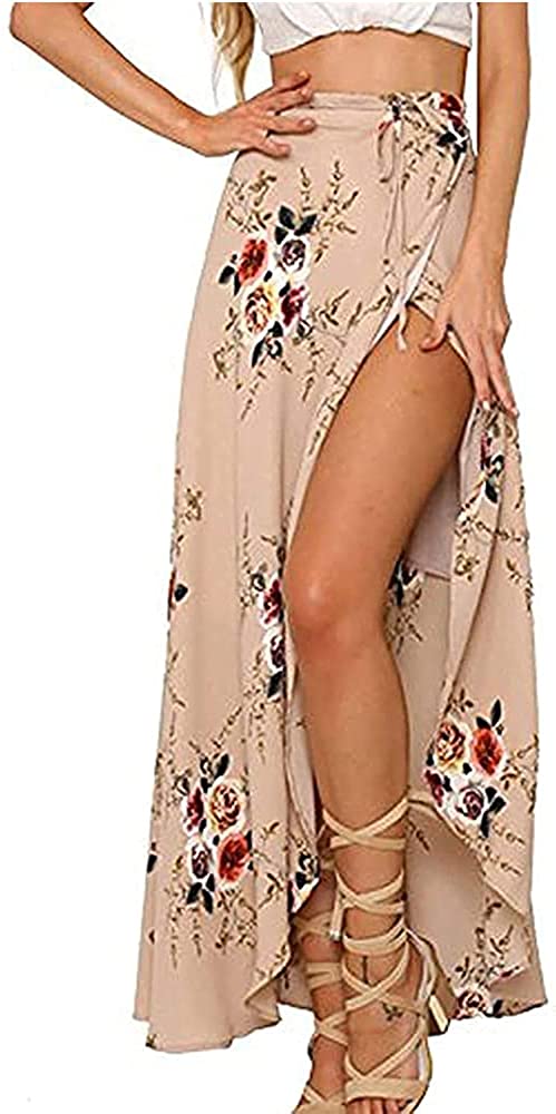 ForeMode Women Boho Print High Waist Side Wrap Bohemian Asymmetric Hem Maxi Long Skirt One Size