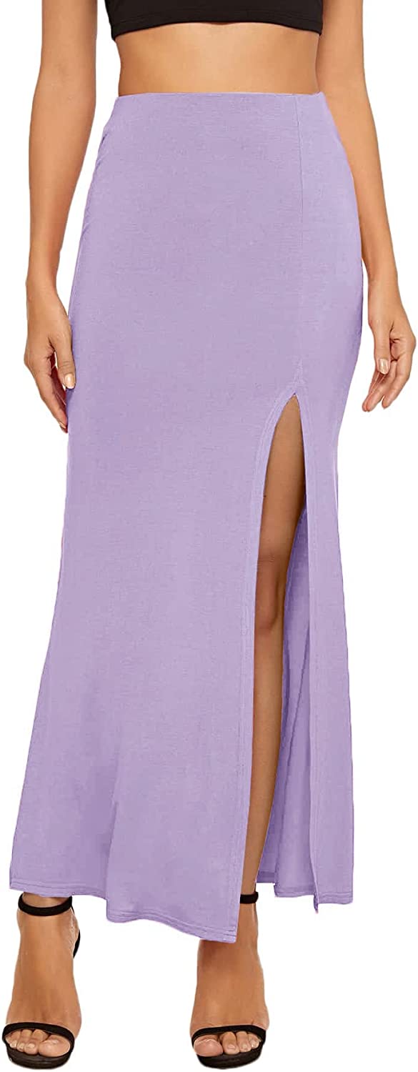 Women's Solid Color High Waist Side Split Maxi Skirt