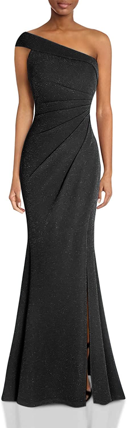 Women's Ruched One Shoulder Side Split Evening Party Dress