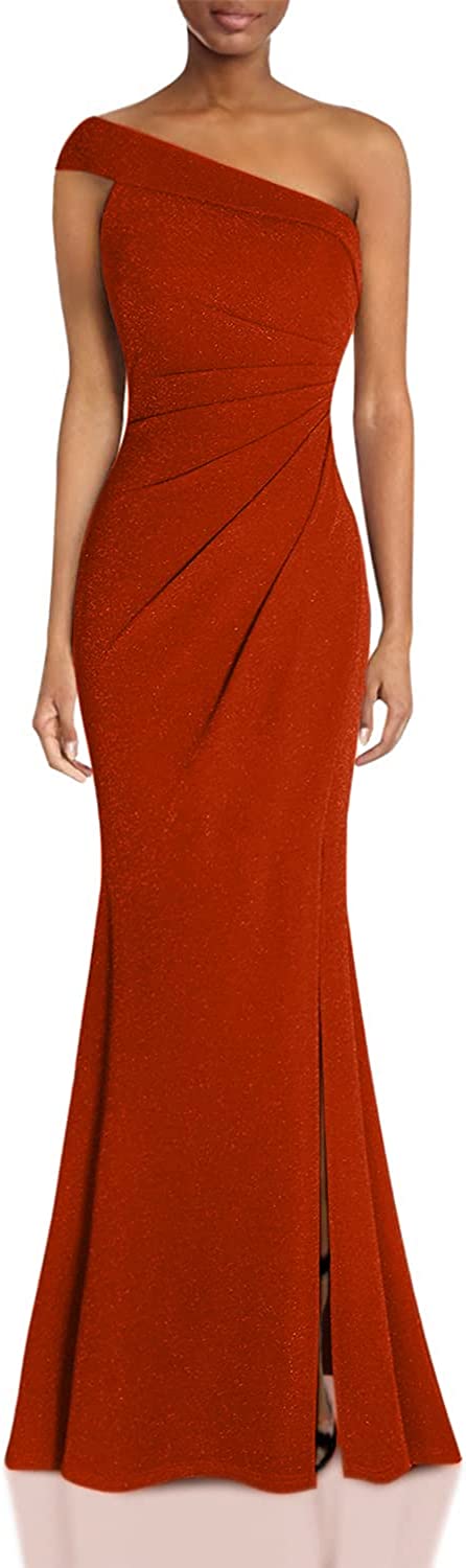 Women's Ruched One Shoulder Side Split Evening Party Dress