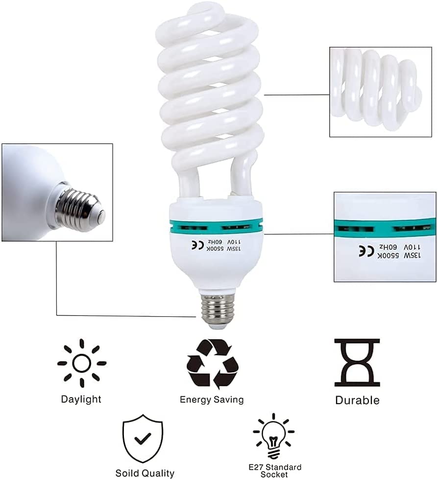 135W Light Bulb 5500K CFL Daylight Spiral Softbox Lighting Kit Bulb in E27 Socket for Photography Photo CFL-1