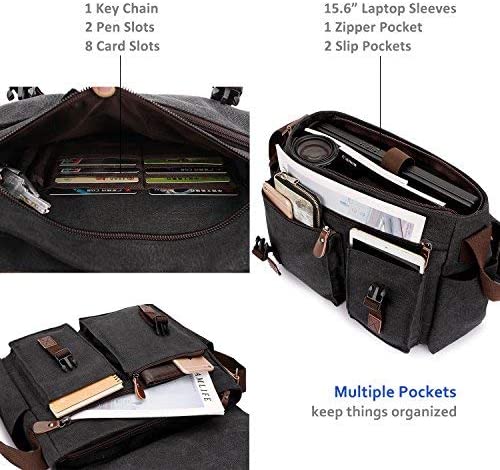 Messenger Bag for Men,Water Resistant Canvas Satchel 14 15.6 17 Inch Laptop Briefcases Business Shoulder Bookbag by RAVUO