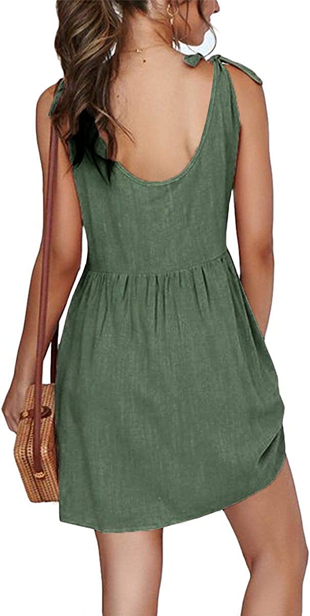 Womens Summer Shoulder Tie Strap Babydoll Dress Casual Scoop Neck A-Line Skater Swing Mini Sundress