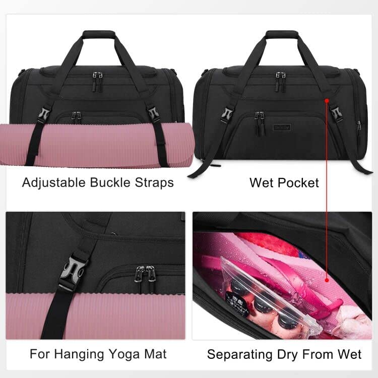 Gym Duffle Bag for Women Men 40L Waterproof Sports Bags Travel Duffel Bags with Shoe Compartment,Wet Pocket Large Weekender Overnight Bag with Toiletry Bag,Black