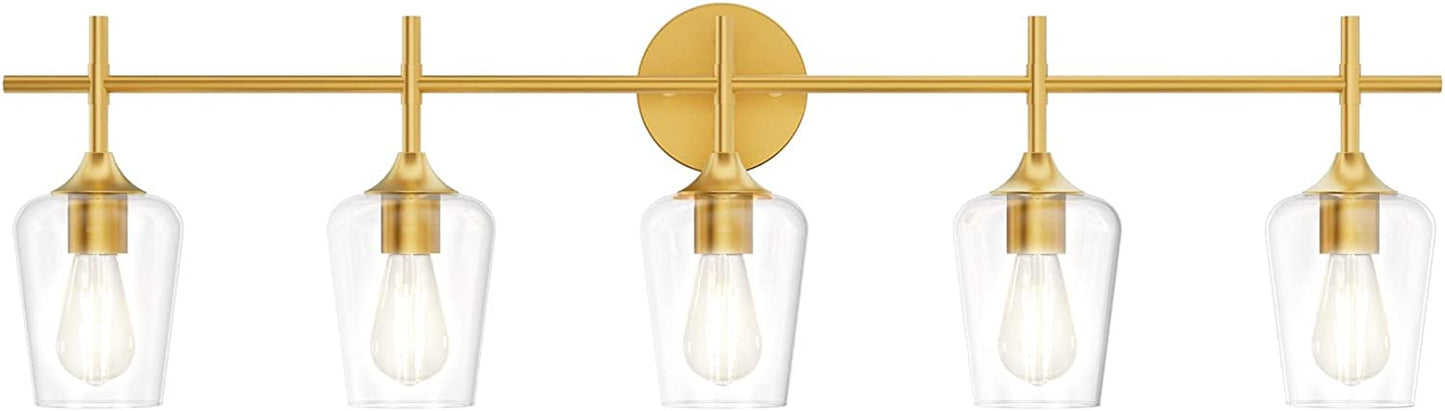 Ralbay Vintage Black Bathroom Vanity Light 5-Lights Industrial Matte Black Finish with Clear Glass Vanity Lights Farmhouse Bathroom Lighting fixtures