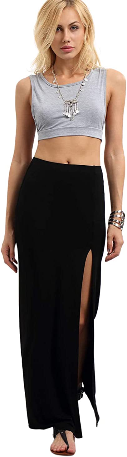 Women's Solid Color High Waist Side Split Maxi Skirt