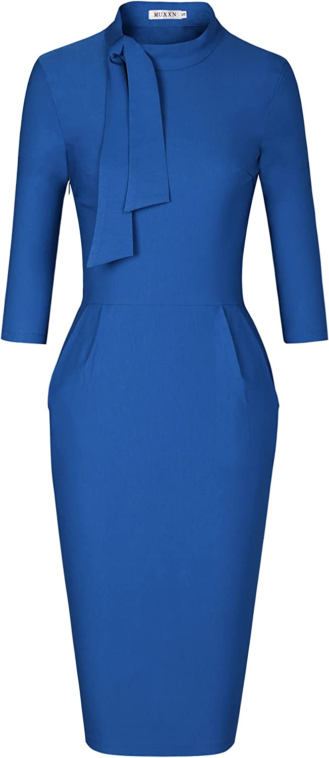 Women's Classic Vintage Tie Neck Formal Cocktail Dress with Pocket