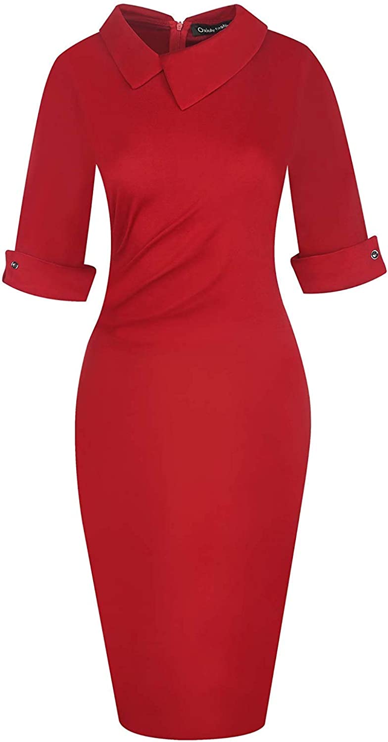 Women's Retro Bodycon Knee-Length Formal Office Dresses Work Pencil Dress OX276