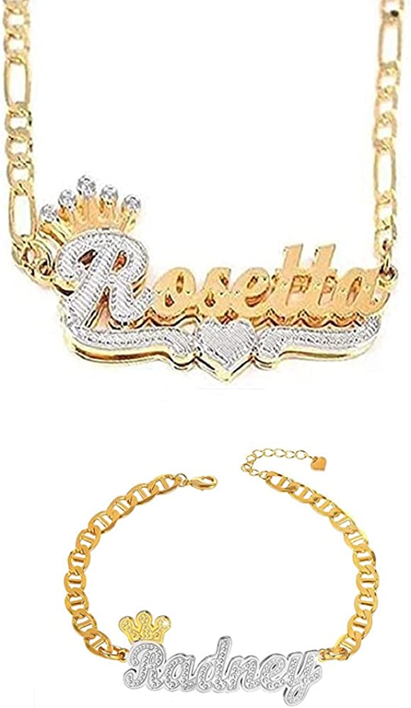 Gemiac Name Necklace Personalized 18K Gold Plated Double Name Necklace Custom Nameplate Necklace Personalized Birthday Gifts for Women Men Girls