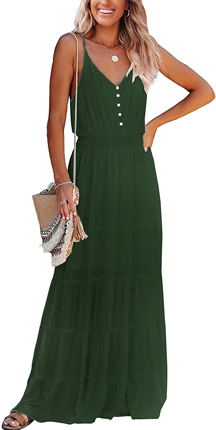 Women's Causal Summer Dress Spaghetti Strap Sleeveless High Waist Beach Long Maxi Dresses