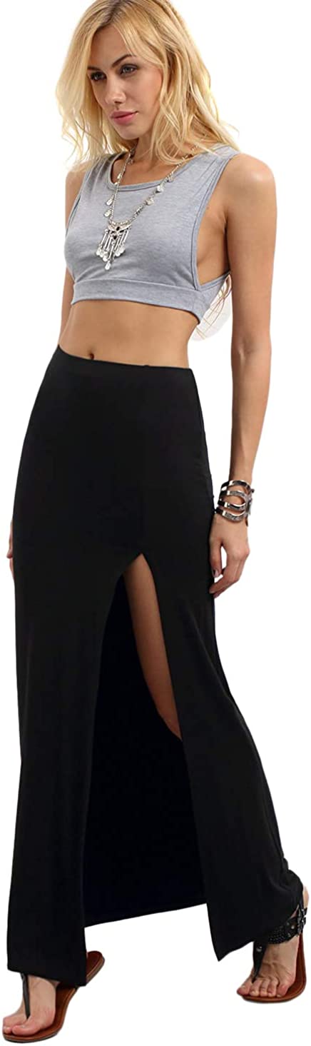 Women's Solid Color High Waist Side Split Maxi Skirt