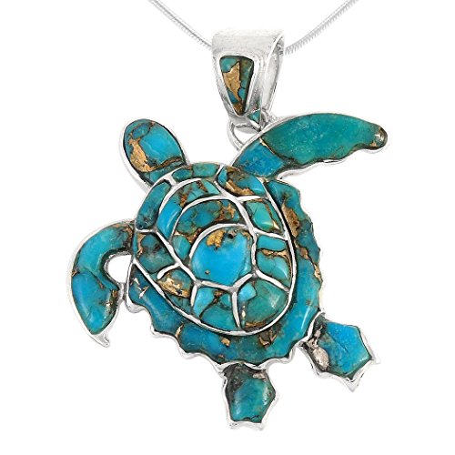 Turtle Pendant Necklace in Sterling Silver 925 & Genuine Gemstones