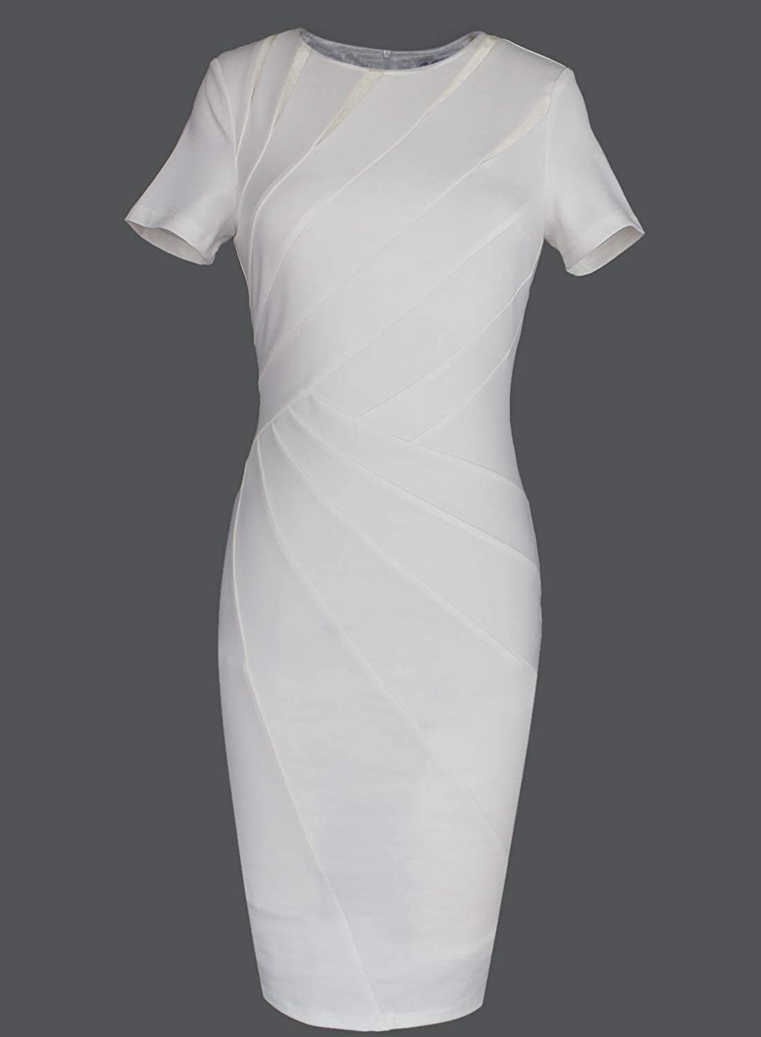 Womens Elegant Crew Neck Patchwork Pleated Work Business Office Casual Dress