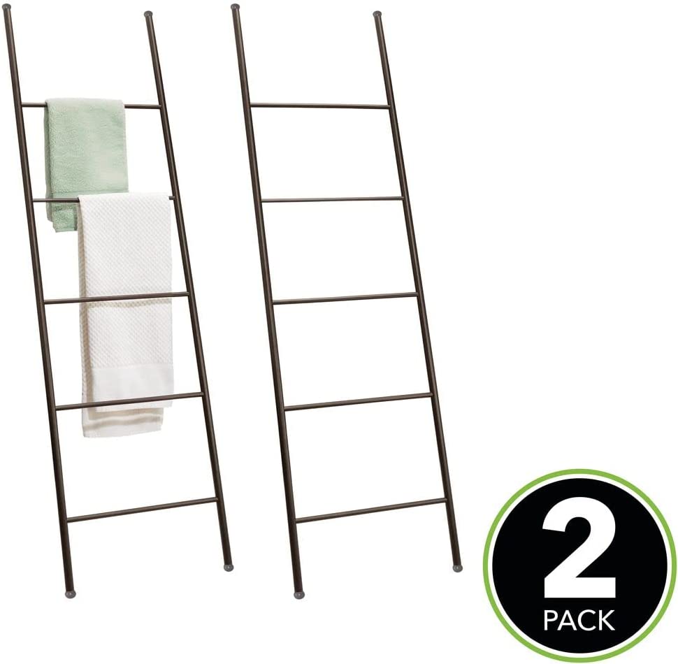 mDesign Metal Free Standing Bath Towel Blanket Ladder Storage Organization, Rack for Bathroom, Bedroom, Laundry Room - 2 Pack - Bronze