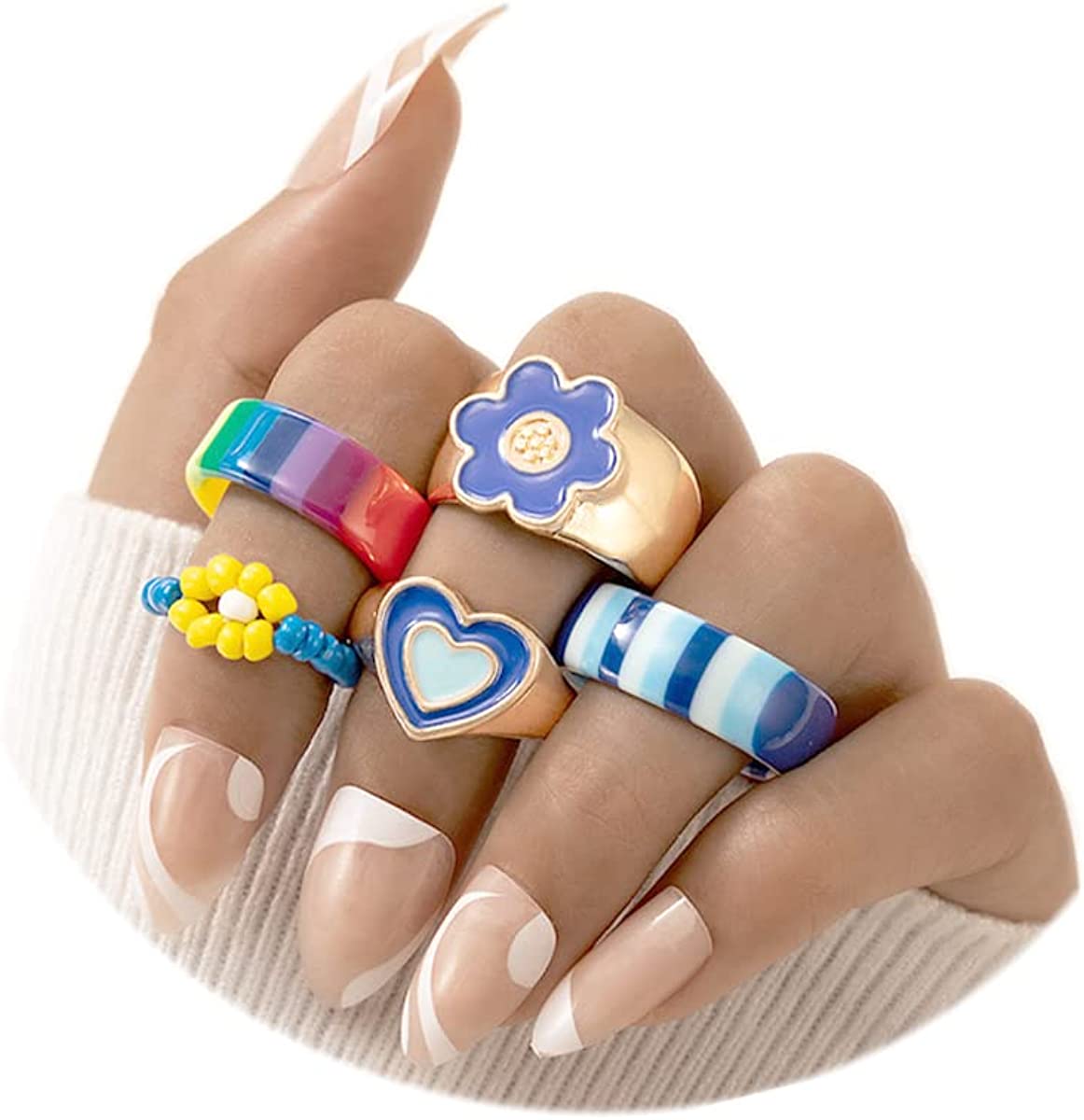 Boho Retro Stackable Rings Sets for Teens Girls Women,Peak Sea Wave Compass Turquoise Rhinestone Knuckle Joint Finger Kunckle Nail Ring Sets
