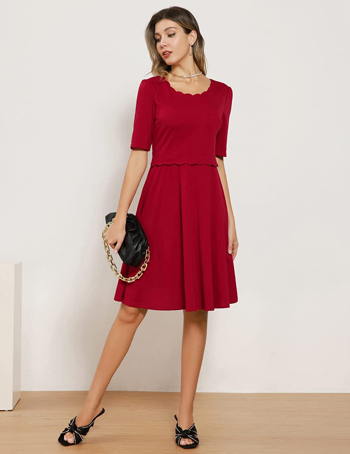 Women's Cocktail Dresses A-Line Midi Dress for Wedding Guest Party Formal