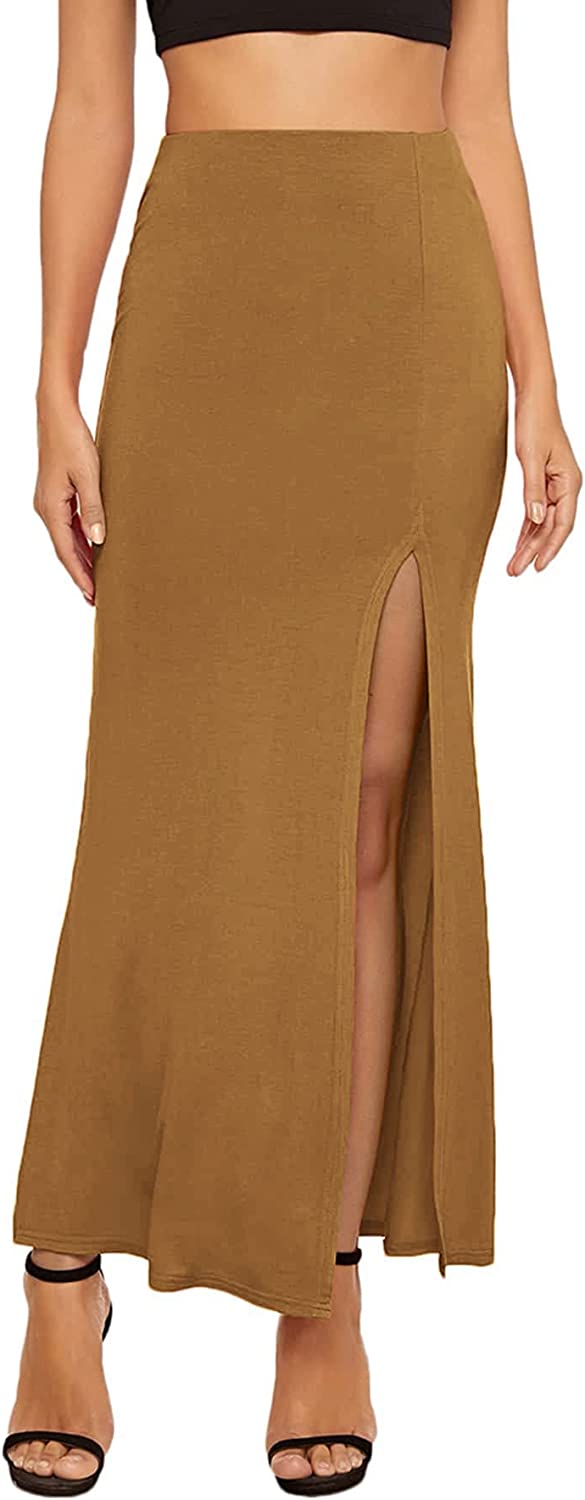 Women's Solid Color High Waist Side Split Maxi Skirt
