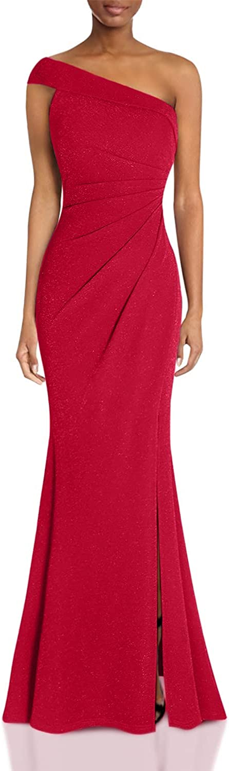 Women's Ruched One Shoulder Side Split Evening Party Dress