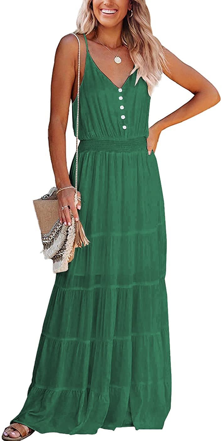 Women's Causal Summer Dress Spaghetti Strap Sleeveless High Waist Beach Long Maxi Dresses