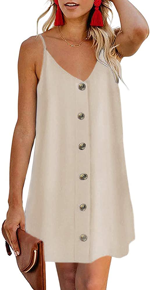 Womens Polka Dot V Neck Button Down Ruffles Loose Mini Short T-Shirt Dress