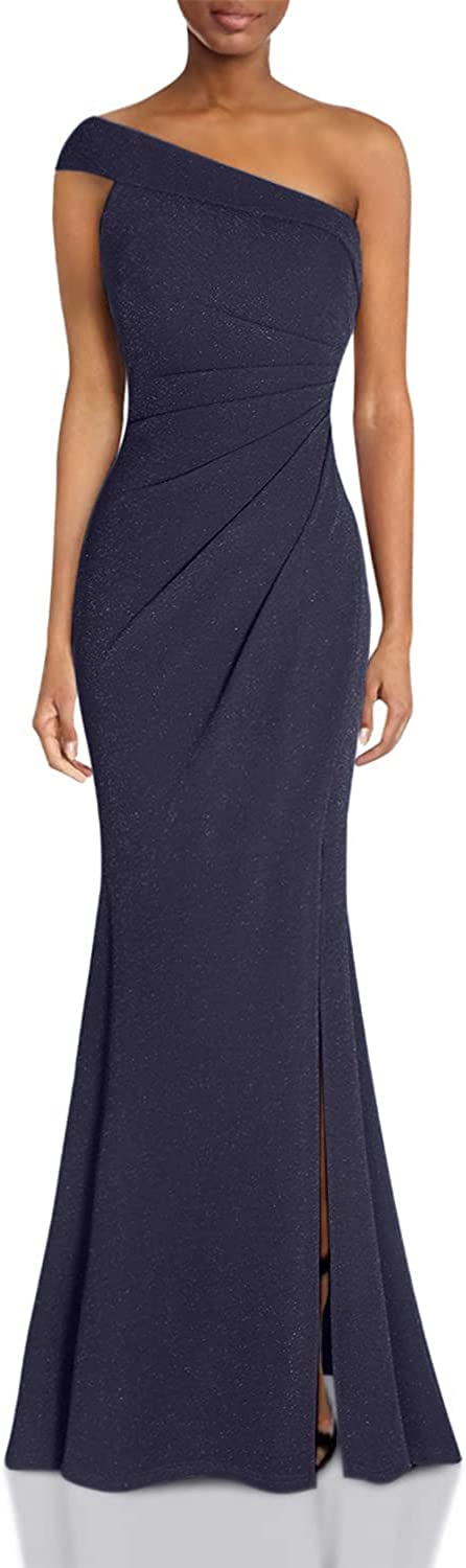 Women's Ruched One Shoulder Side Split Evening Party Dress