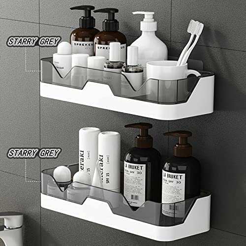 WeshyiGo 2-Pack Shower Caddy, Separable Shower Organizer with 4 Pieces of Adhesives,No Drilling Double Layer Shower Shelf, Used for Bathroom and Kitchen (Grey)