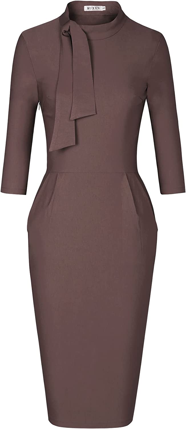Women's Classic Vintage Tie Neck Formal Cocktail Dress with Pocket