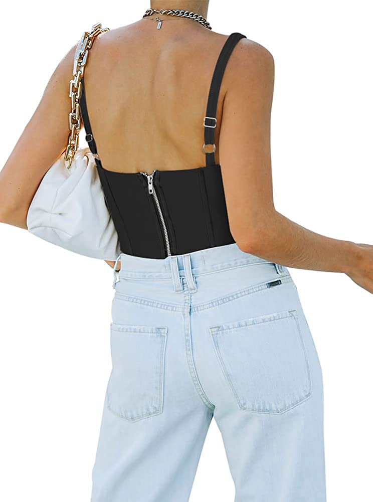 Women's Summer Sexy Square Neck Sleeveless Bustier Corset Crop Tank Tops