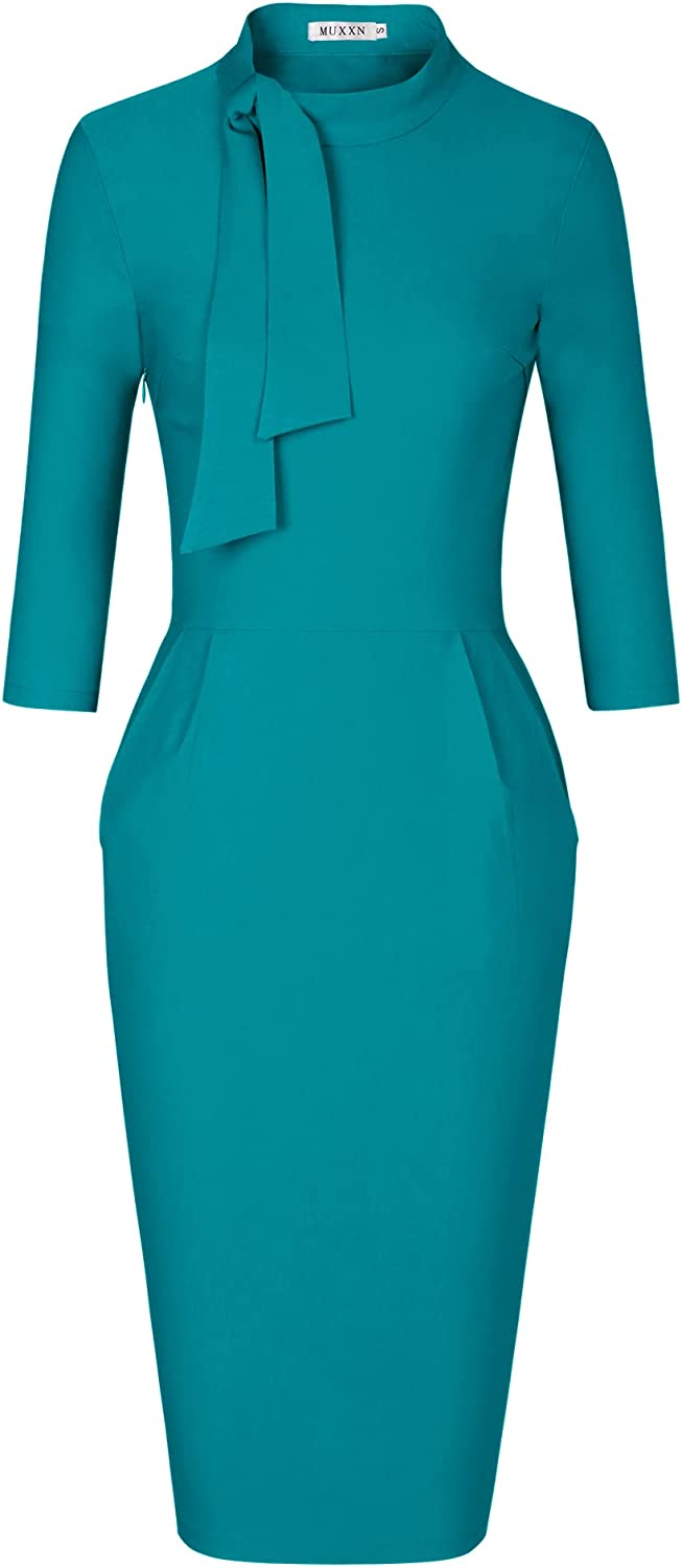 Women's Classic Vintage Tie Neck Formal Cocktail Dress with Pocket