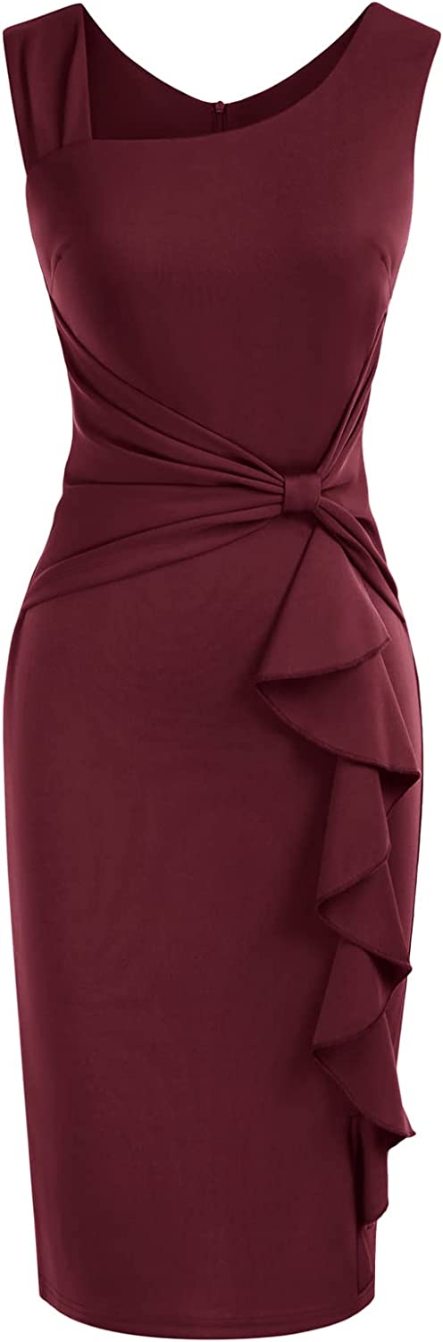 Women's Vintage 1950s Sleeveless Ruched Business Pencil Sheath Dress Formal Cocktail Party Dress