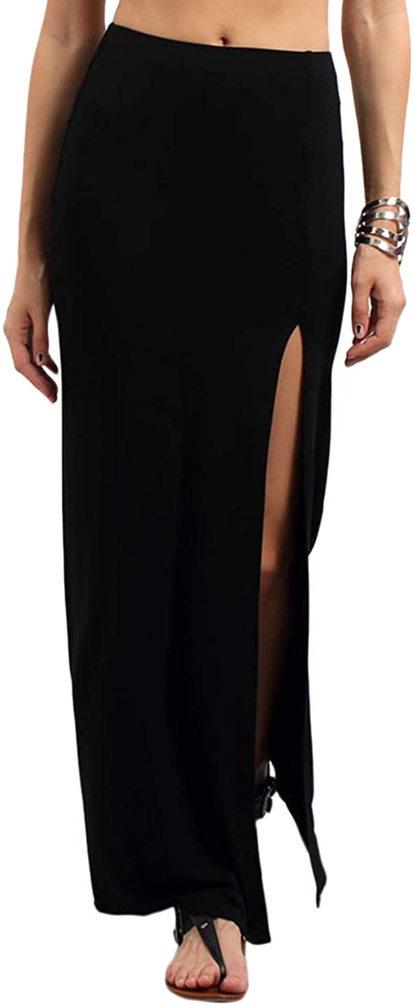 Women's Solid Color High Waist Side Split Maxi Skirt