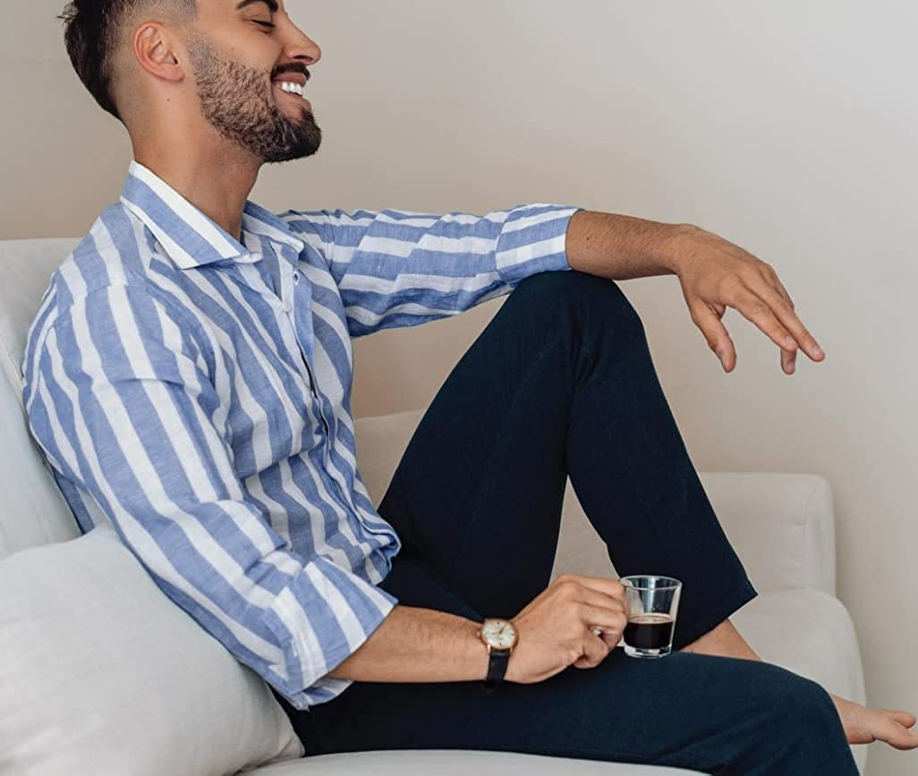 Men's Casual Long Sleeve Button-Down Shirts Striped Dress Shirts Cotton Shirt