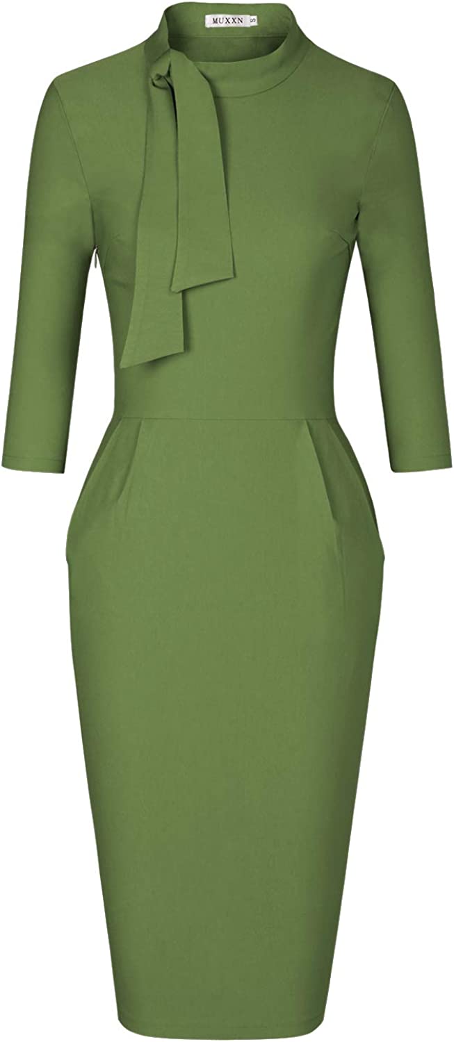Women's Classic Vintage Tie Neck Formal Cocktail Dress with Pocket