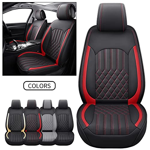 Automotive Seat Covers Universal Fit for Most Cars, Truck SUV Van Murano Forester Rogue Passat Fusion Clarity, Waterproof Non-Slip Faux Leather, 2PCS Front, Black-Gold