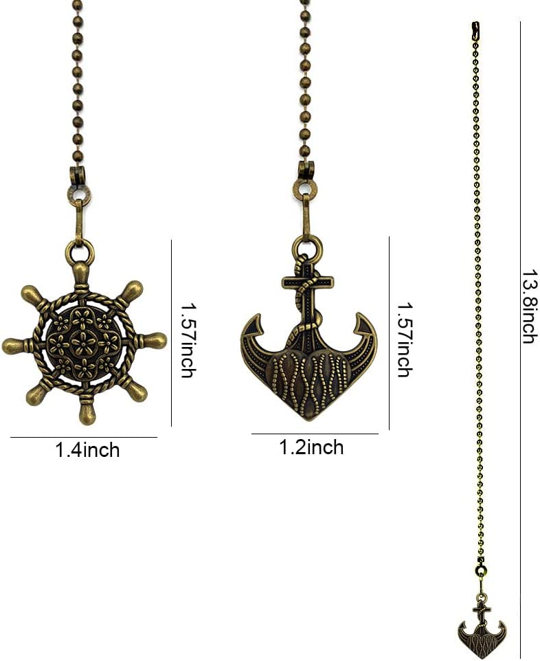 2 Pack Dotlite Nautical Ceiling Fan Pull Chain Accessories Decorative Fan String Pulls Pendant Extension 12 Inches Beaded Ball Fan Pull Chains Extender Ornament with Connector for Fan Lamp Bronze