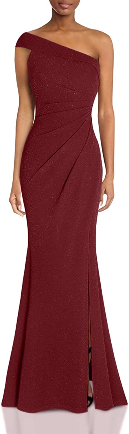 Women's Ruched One Shoulder Side Split Evening Party Dress