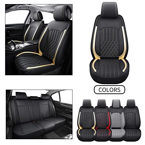 Automotive Seat Covers Universal Fit for Most Cars, Truck SUV Van Murano Forester Rogue Passat Fusion Clarity, Waterproof Non-Slip Faux Leather, 2PCS Front, Black-Gold