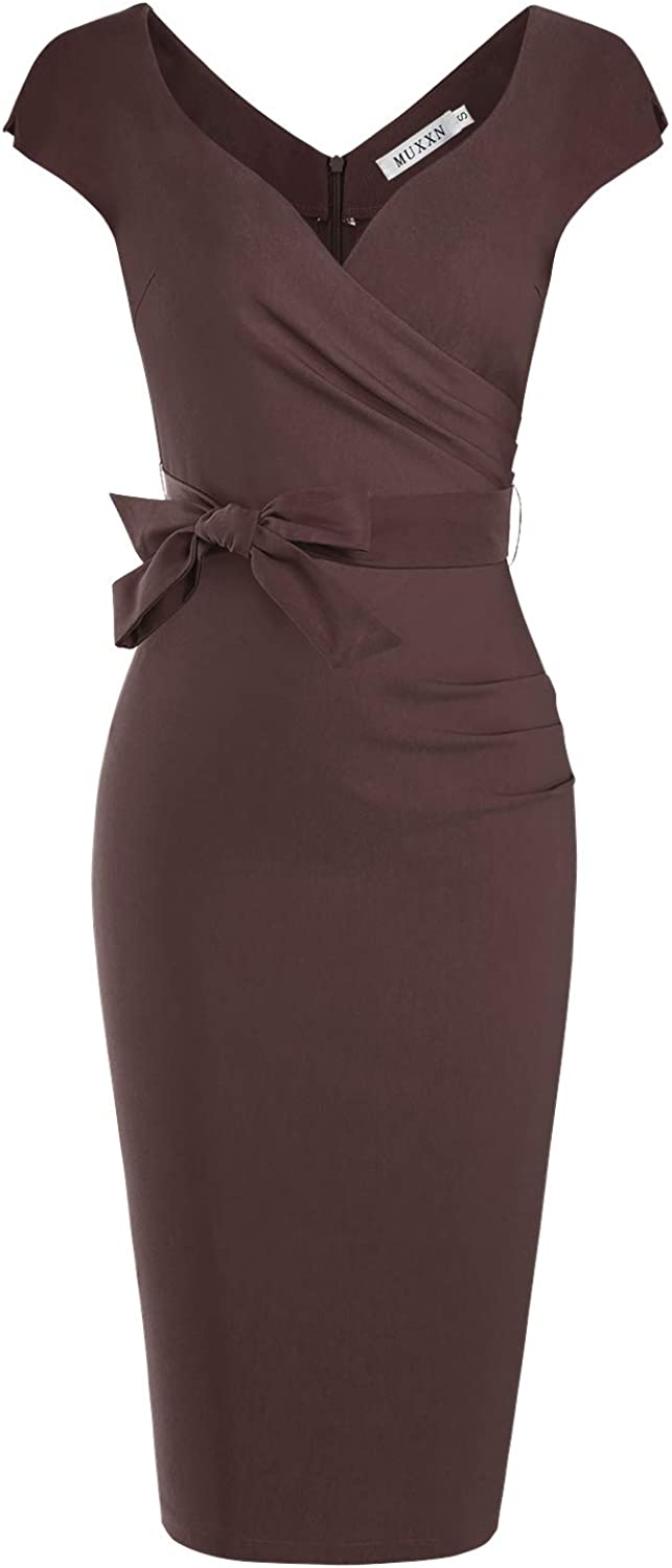 Women's Vintage 1950s Style Wrap V Neck Tie Waist Formal Cocktail Dress
