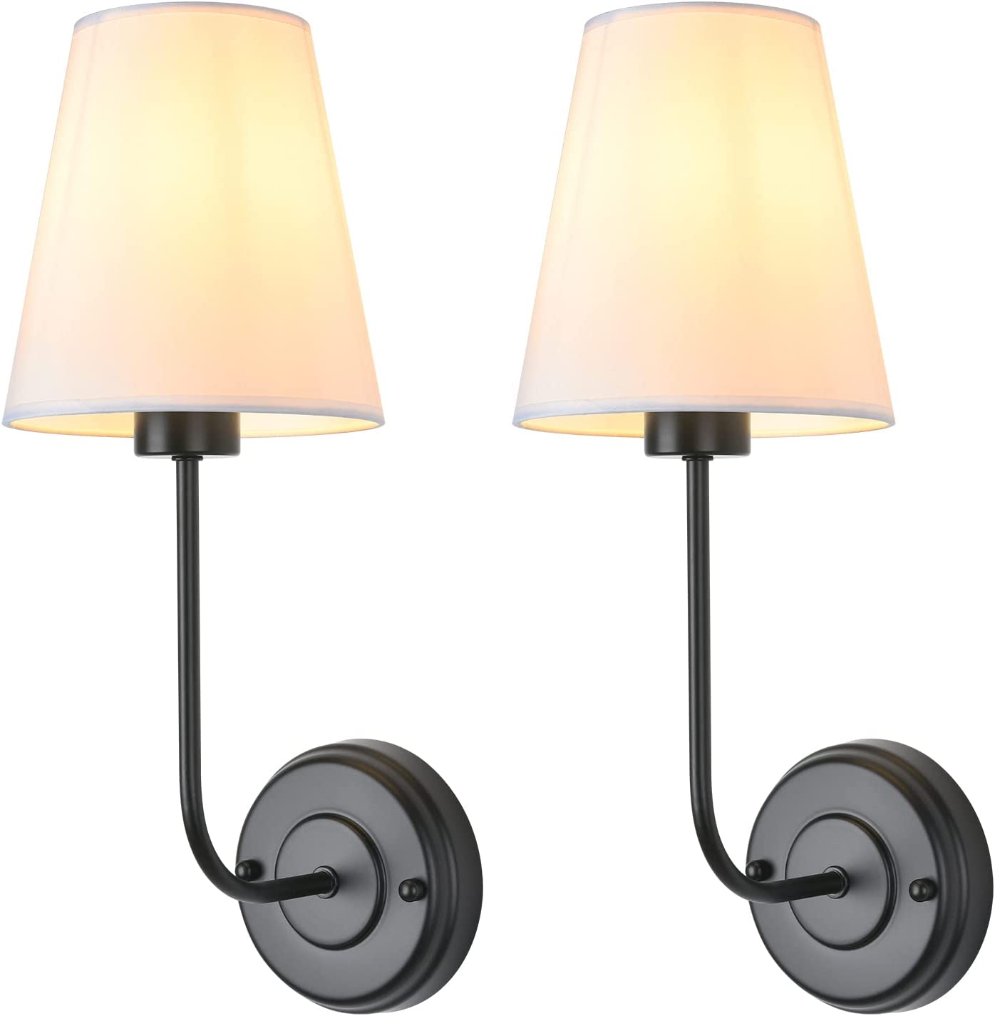 Wall Sconce Light Fixture Indoor Modern Sconces Wall Lighting Set of 2 with Flared White Fabric Shade Gold Vintage Industrial Wall Sconce Light for Bathroom Living Room Bedrooms Bedside Reading