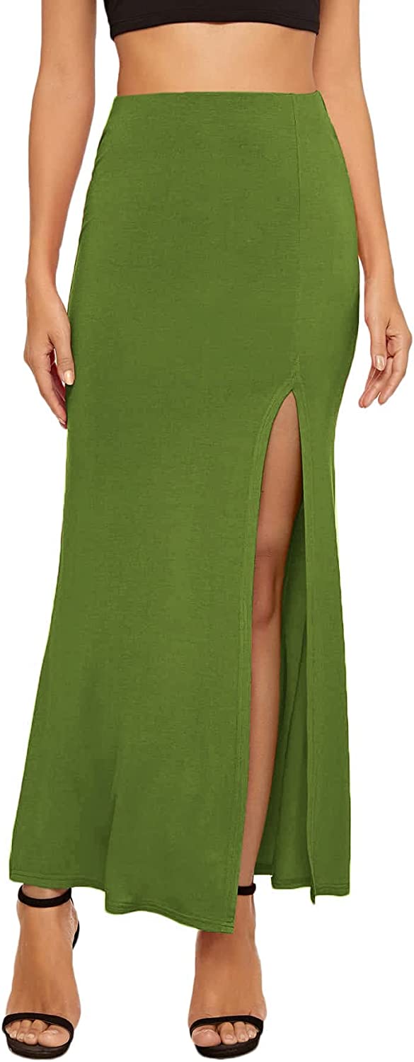 Women's Solid Color High Waist Side Split Maxi Skirt