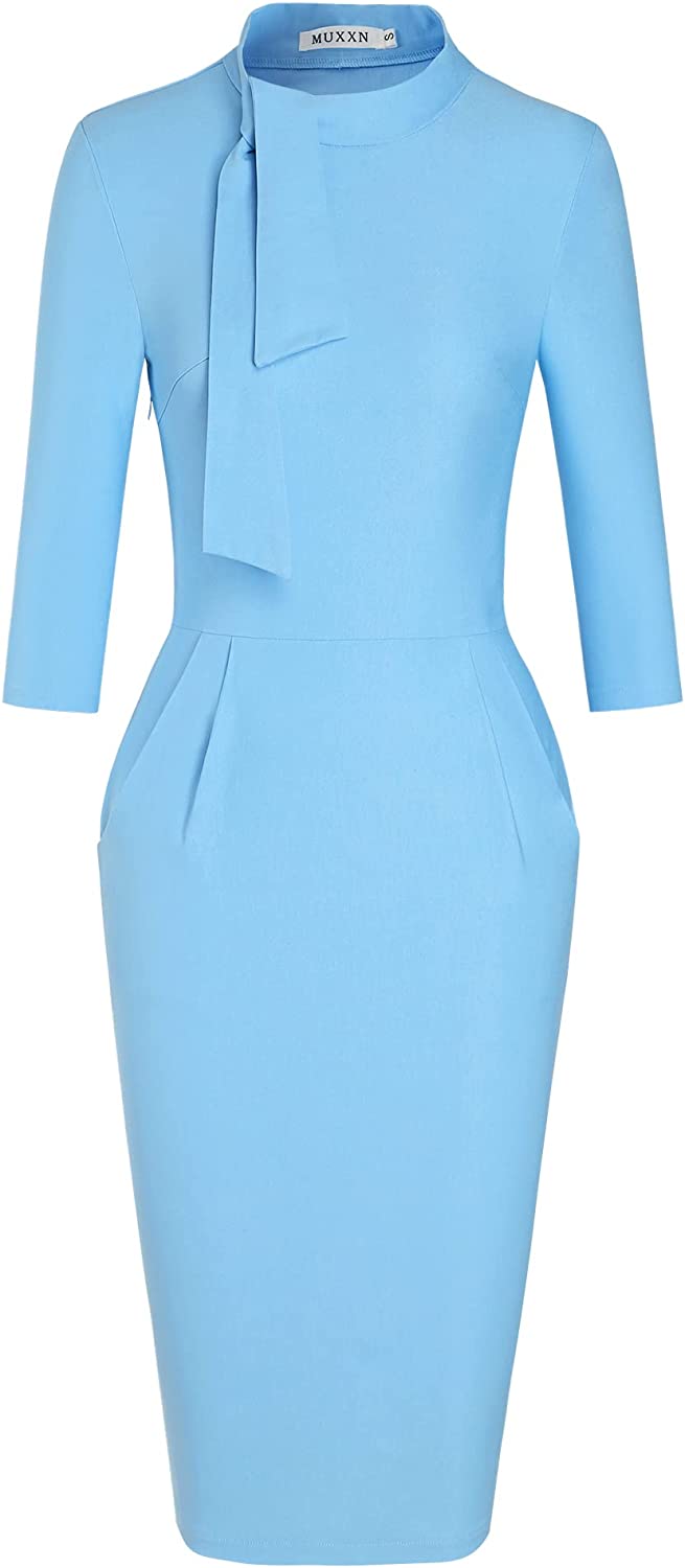 Women's Classic Vintage Tie Neck Formal Cocktail Dress with Pocket
