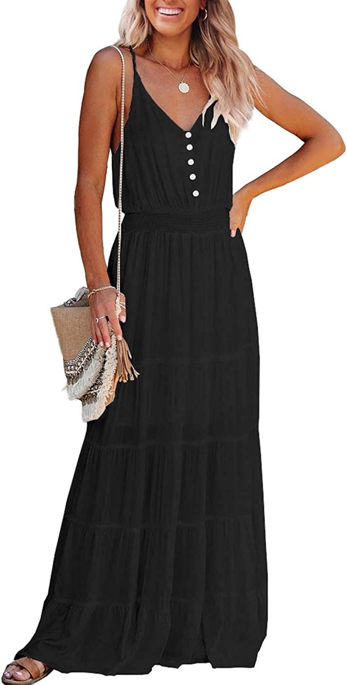 Women's Causal Summer Dress Spaghetti Strap Sleeveless High Waist Beach Long Maxi Dresses