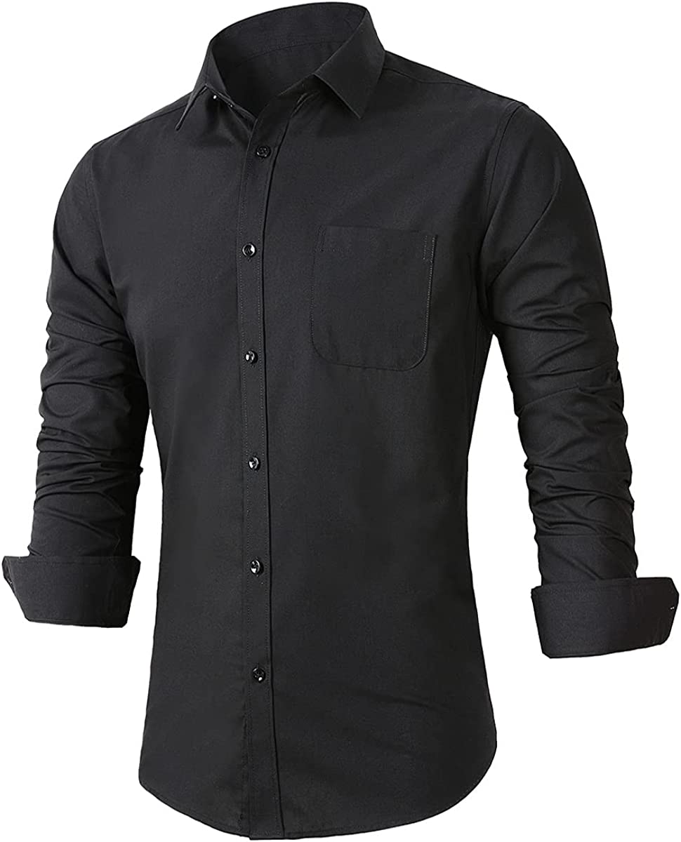 Slim Fit Solid Point Collar Button Down Dress Shirt