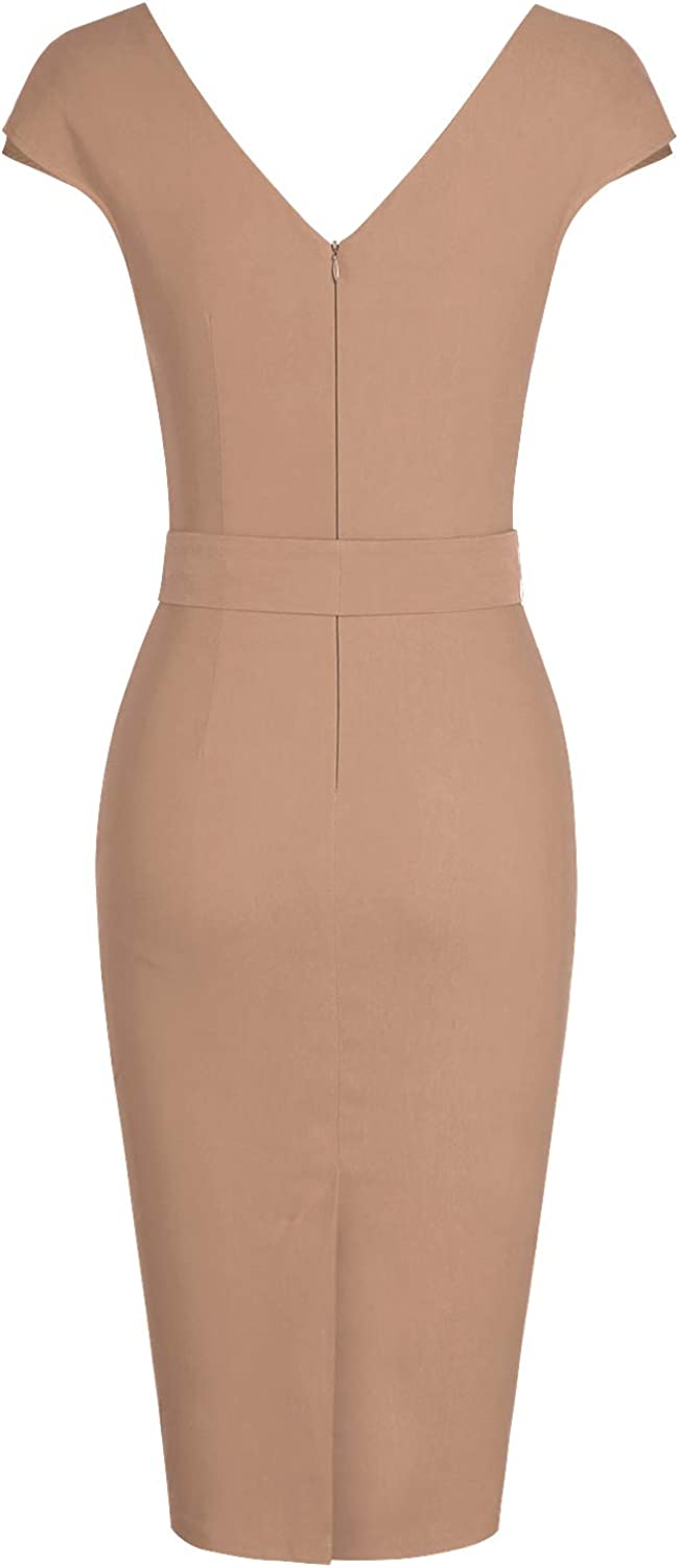 Women's Vintage 1950s Style Wrap V Neck Tie Waist Formal Cocktail Dress